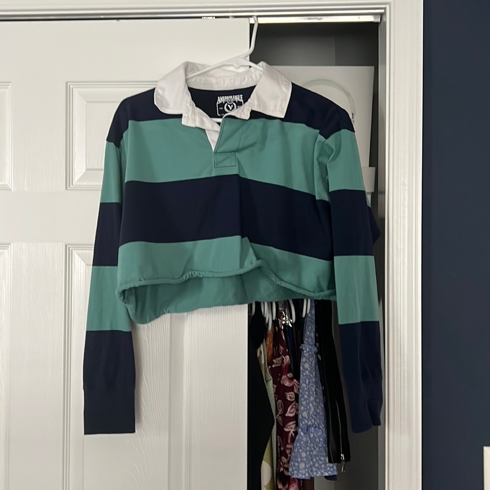 American Eagle striped long sleeve collard shirt